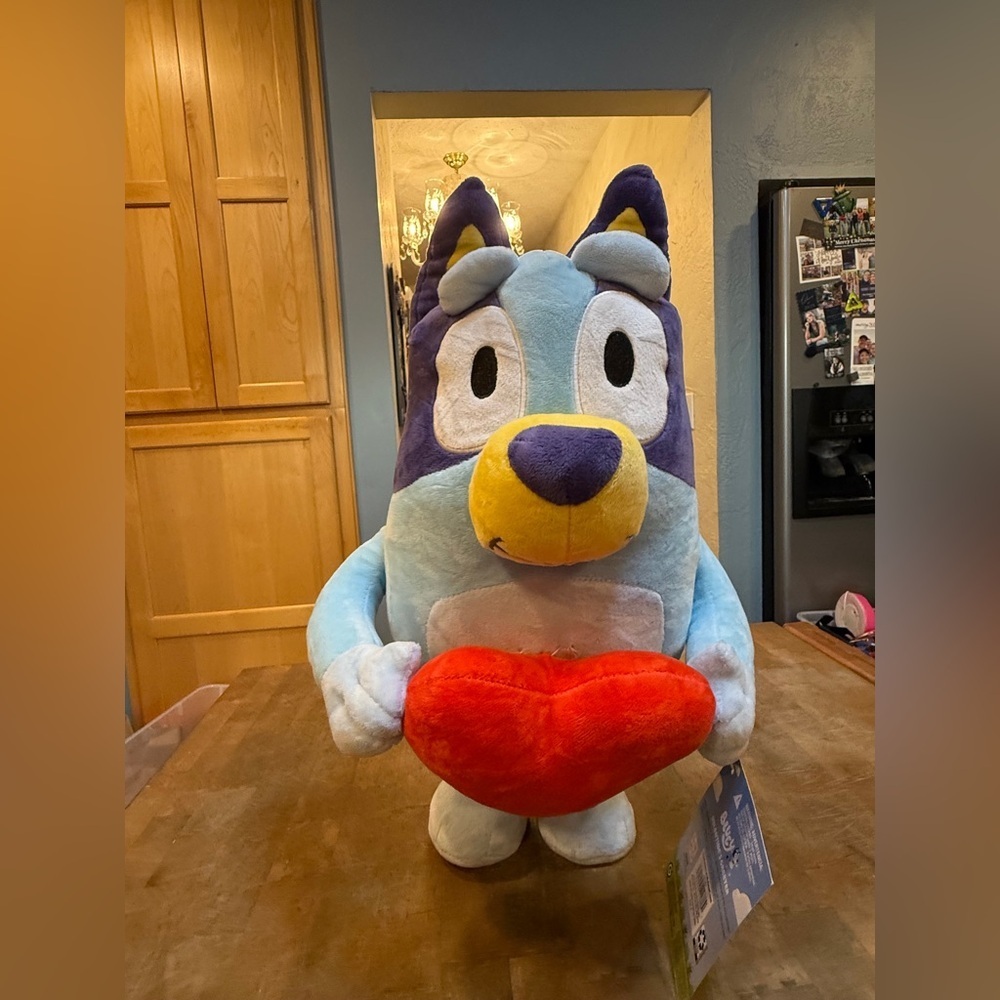 Bluey-Inspired Plush Dog with Red Heart Soft Kids Stuffed Animal Valentines Day